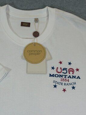 Common People Cowboy Print Tee Shirt Mens L White Montana State Ranch NWT